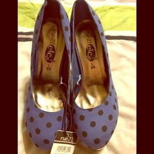 Blue & Black polka dot five inch heels